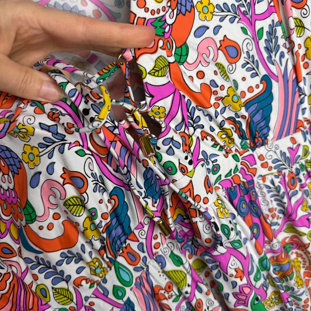 D6 Trina Turk Peacock Floral Print Kaftan Swim Cover Up Kimono Sleeve M - Picture 7 of 10